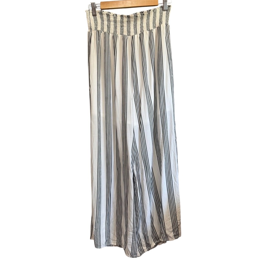 Peach Love California Wide Leg Pants Womens Large White Black Stripe Excellent